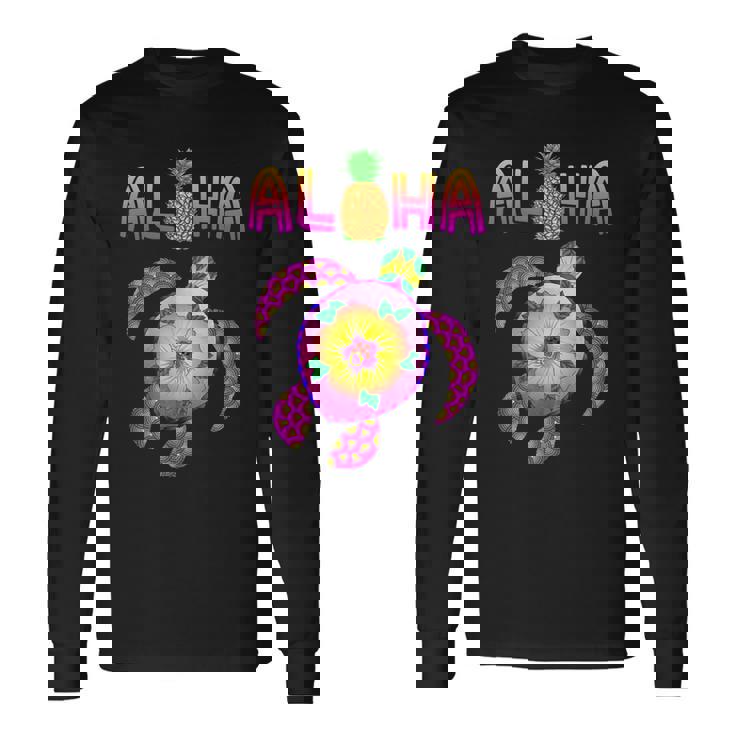 ホヌウミガメ アロハ ハワイ諸島 バケーション 長袖Tシャツ