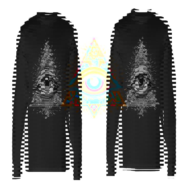 ホルスアイ オールシーイングアイ ピラミッド イルミナティ フリーメイソン 長袖Tシャツ
