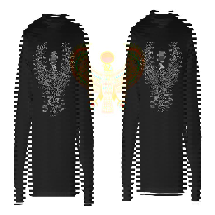 ホルス古代エジプトのファルコン象形文字 長袖Tシャツ