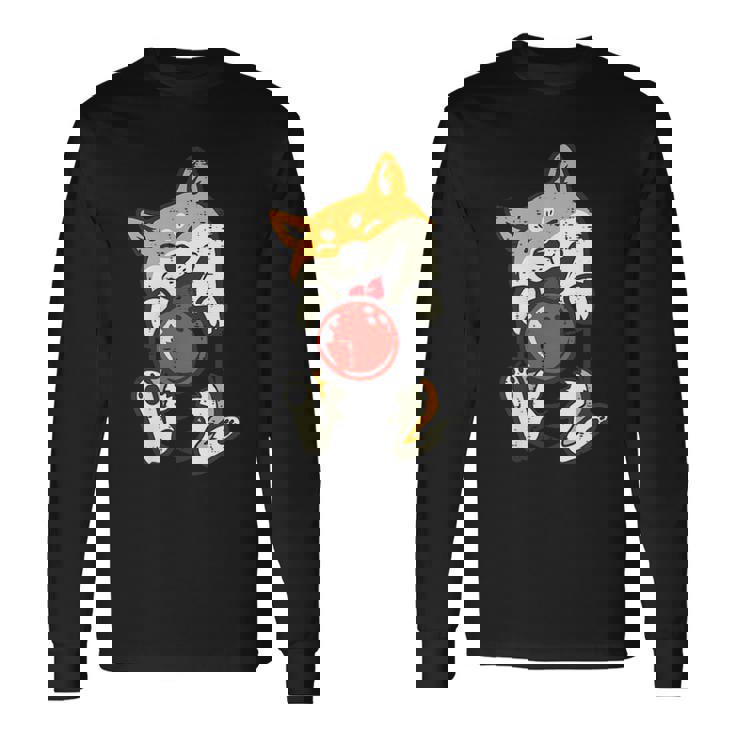 ボウリング 柴犬 犬 ポケット カワイイ ボウラー メンズ レディース キッズ 長袖Tシャツ