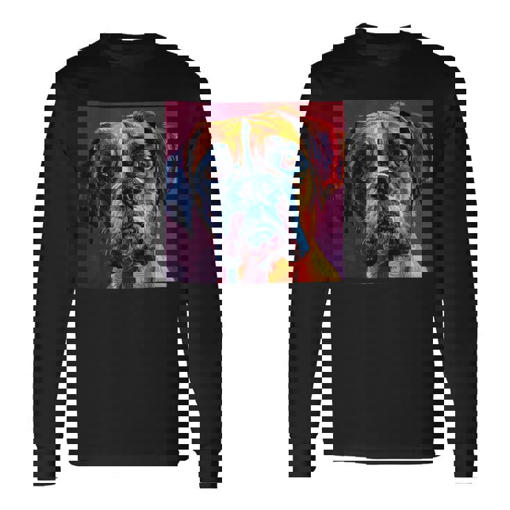 ボクサー 犬 カラフル イラスト グラフィック 長袖Tシャツ