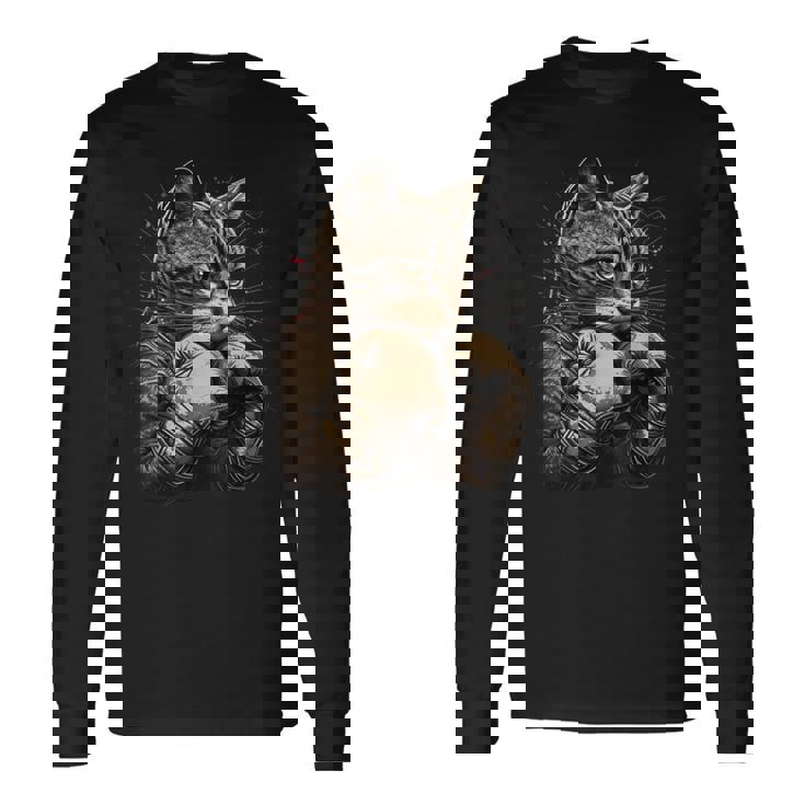 ボクシング キャット ボクサー 面白い猫のグラフィック 長袖Tシャツ ギフトのアイデア