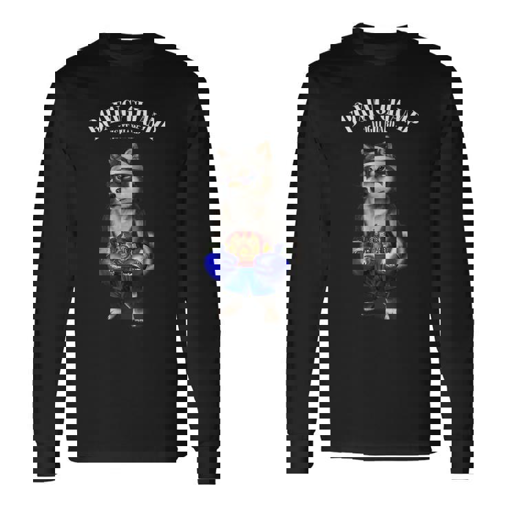 ボクシングチャンピオン ブラック柴犬ファイター 長袖Tシャツ