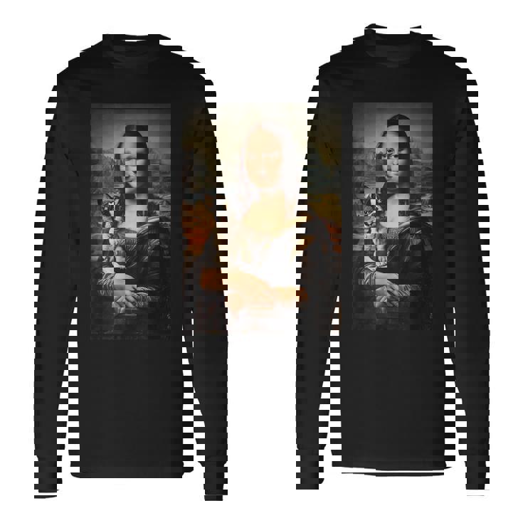 ボストンテリア モナリザ 絵画 アート 犬 ママ お父さん 長袖Tシャツ