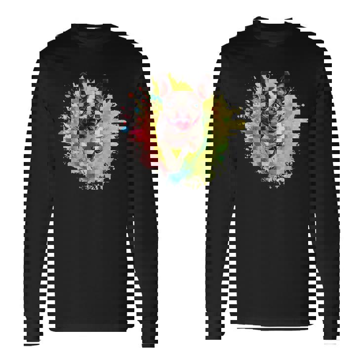 ボストンテリア 恋人 カラフル スプラッシュアート ボストンテリア 長袖Tシャツ