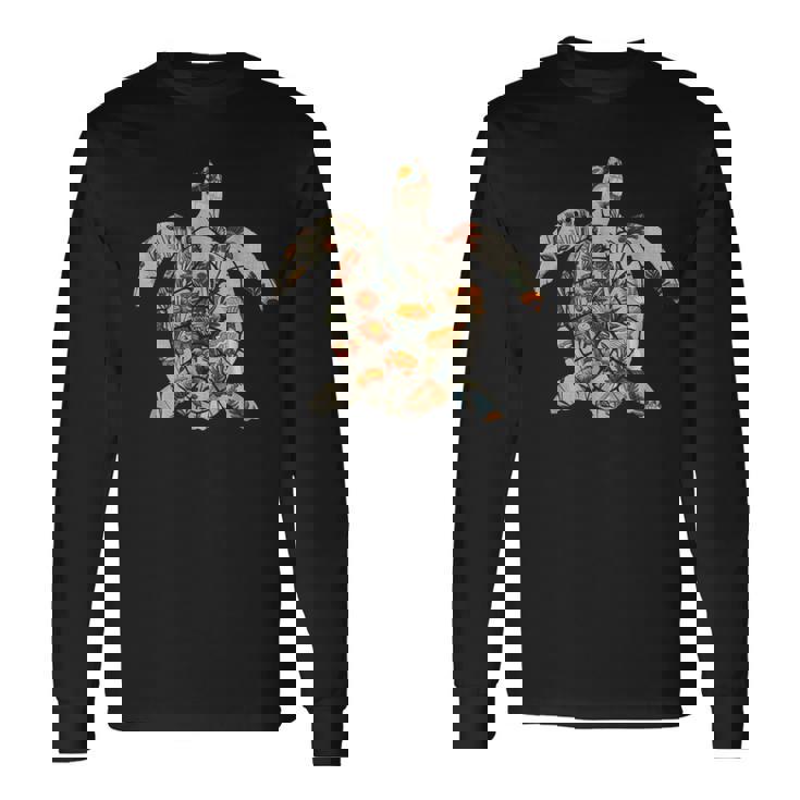 ボタニカル・シルエット・マッシュルーム オーシャニック・コタジェコア ウミガメ 長袖Tシャツ