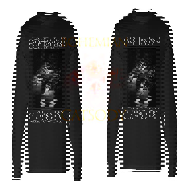 ボヘミアン キャットソディ 猫 子猫 ニャー パロディ 面白い 猫好き 長袖Tシャツ