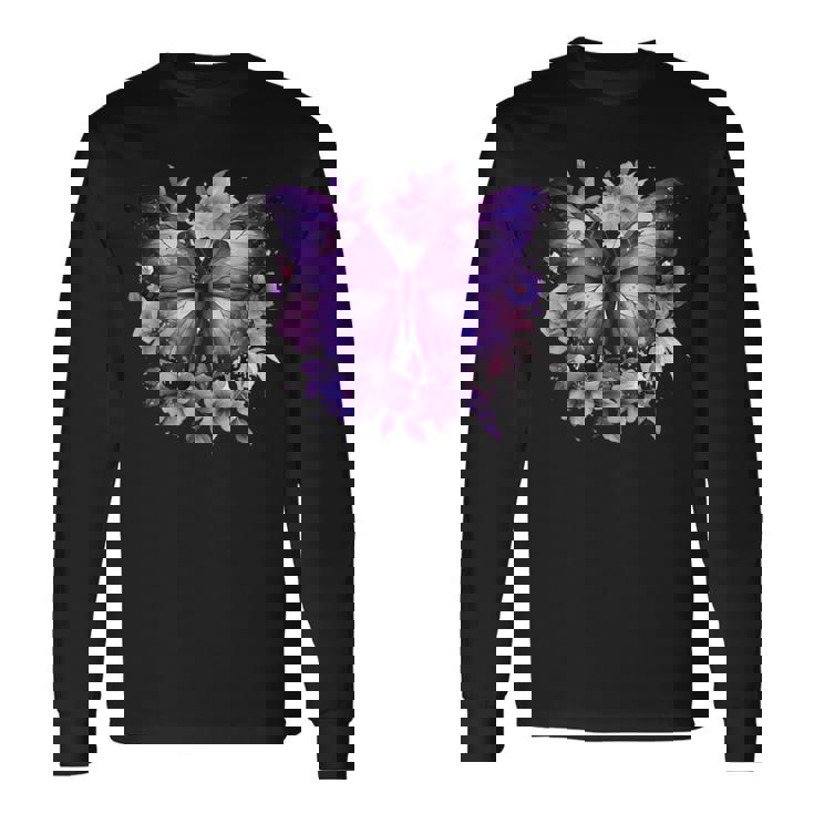 ボヘミアン パープルバタフライ レトロ 魔女の蛾 ヴィンテージ ラベンダー 長袖Tシャツ ギフトのアイデア