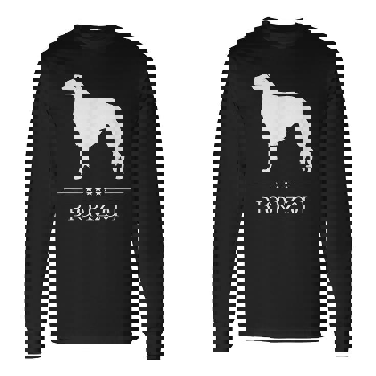 ボルゾイ犬の白いシルエット 長袖Tシャツ