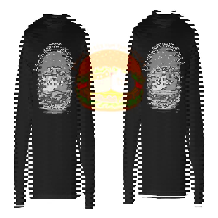 ボンレス犬とボンレス猫 ハンバーガー ダークカラー 長袖Tシャツ