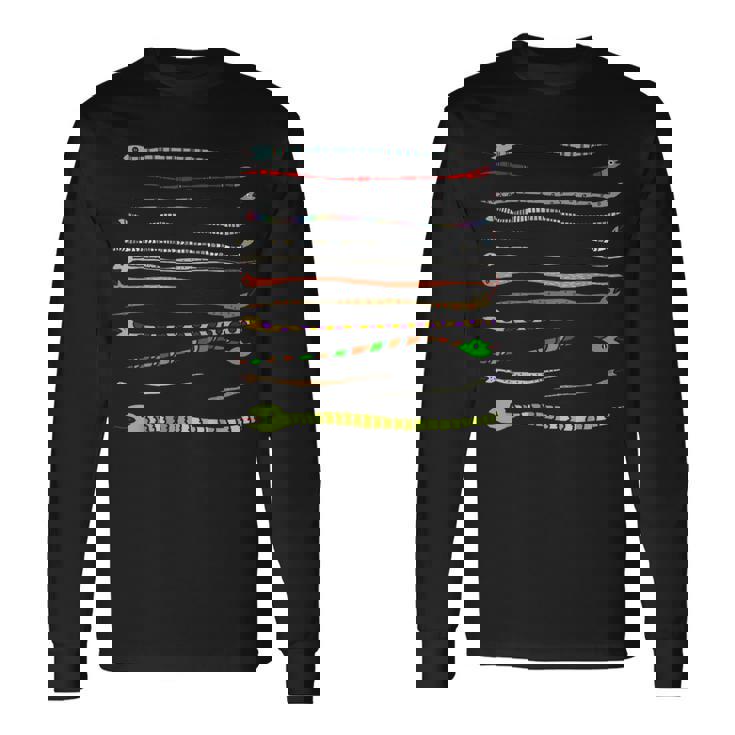 ボーダー カラフル Pop 爬虫類 かわいい オリジナル ヘビ柄 手描き フロント ボーダー イラスト おもしろ 長袖Tシャツ