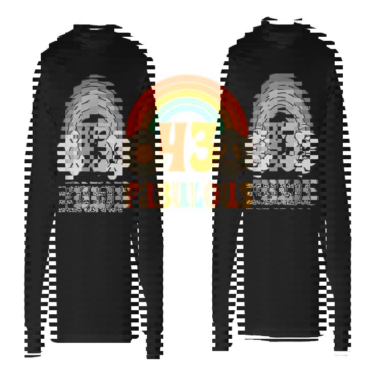 ボーホー レオパード レインボー 43 & ファビュラス ヴィンテージ 43歳の誕生日 長袖Tシャツ