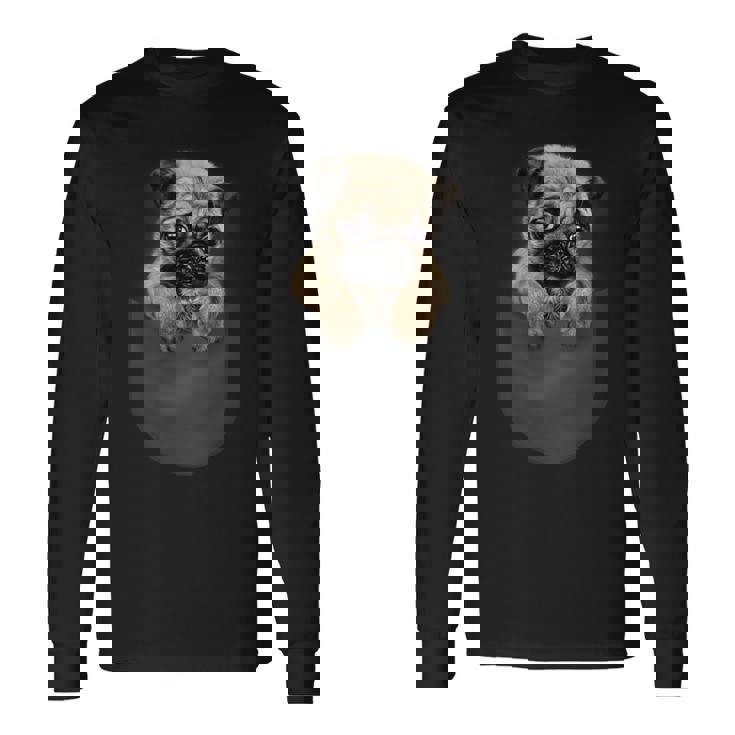 ポケット パグ 犬 長袖Tシャツ