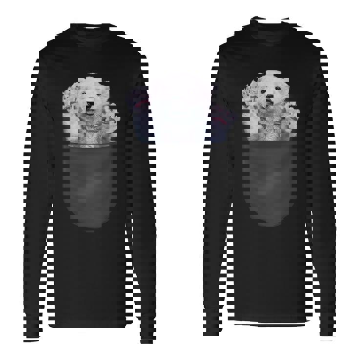 ポケット 北極熊 クマ 長袖Tシャツ