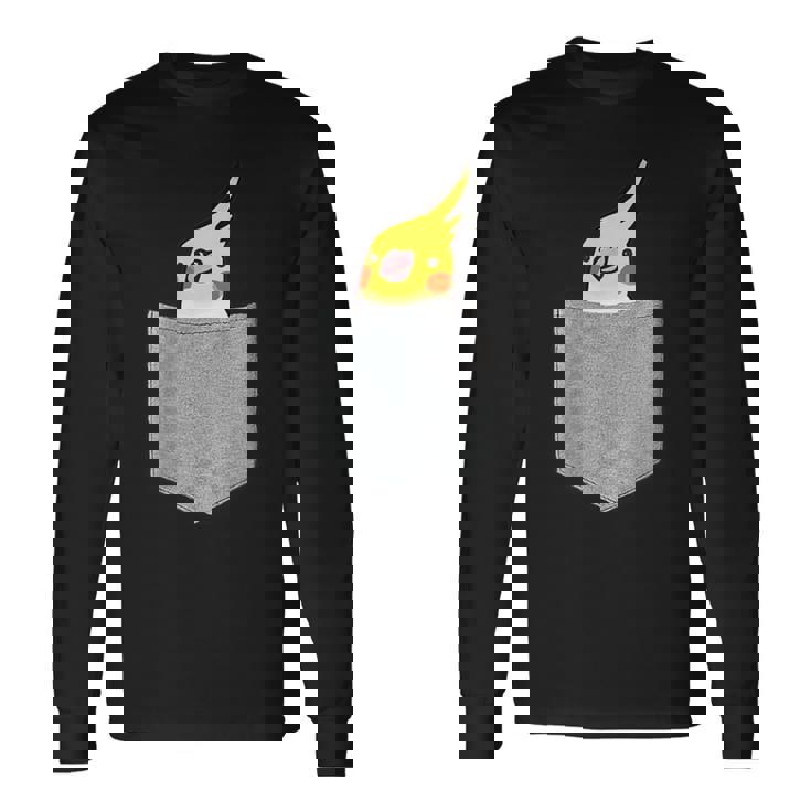 ポケットから覗くオカメインコのデザイン 長袖Tシャツ