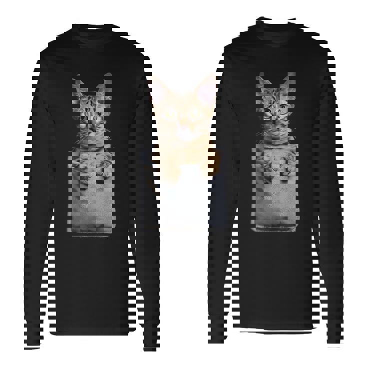 ポケットに入ったアビシニアン猫 長袖Tシャツ