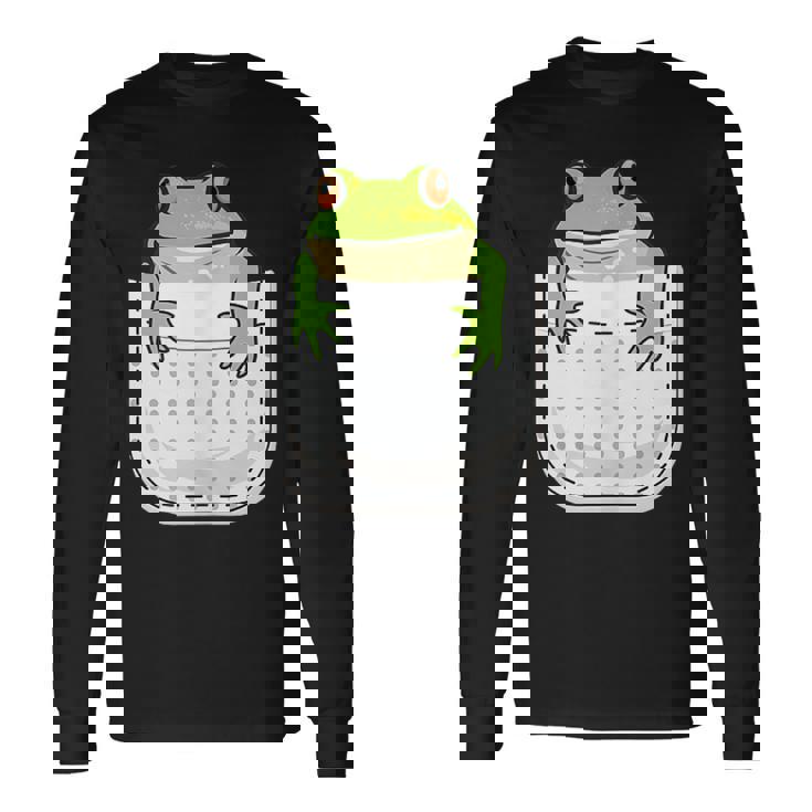ポケットに入ったカエルのシャツ 面白いカエルのtシャツ カエルの恋人 長袖Tシャツ