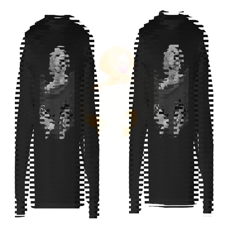 ポケットに入ったゴールデンレトリーバーの犬 ゴールデンパピー のぞき見 長袖Tシャツ ギフトのアイデア