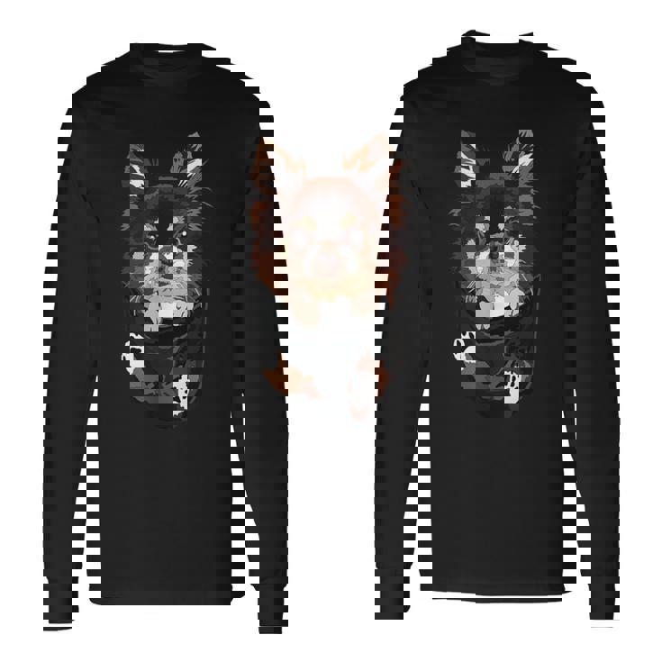 ポケットに入ったチワワ チワワ 子犬 長髪 犬好き 長袖Tシャツ