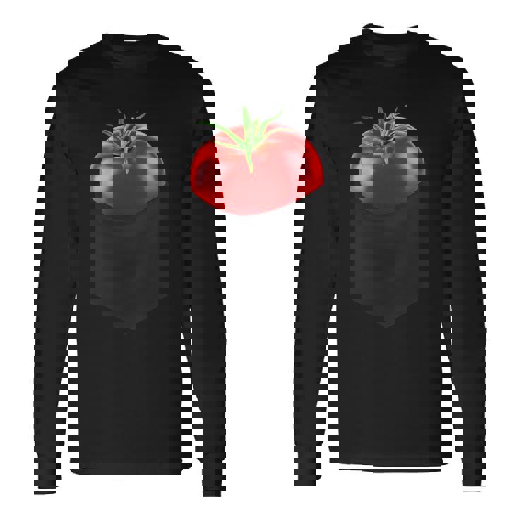 ポケットに入ったトマト、胸に面白いトマト。 長袖Tシャツ