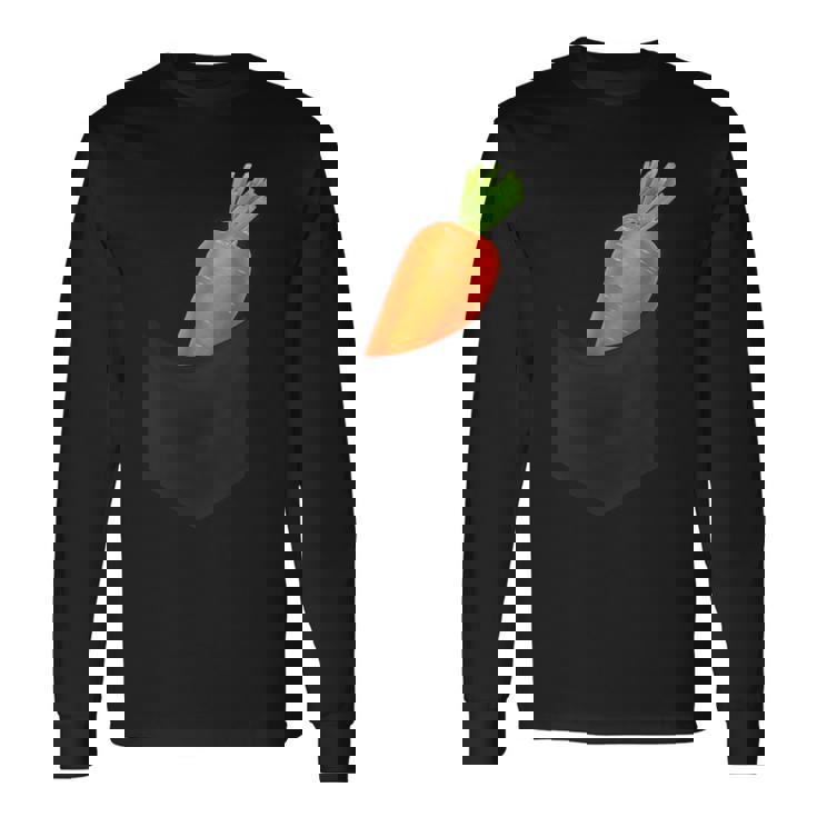 ポケットに入ったニンジン野菜、胸に面白いフルーツニンジン。 長袖Tシャツ