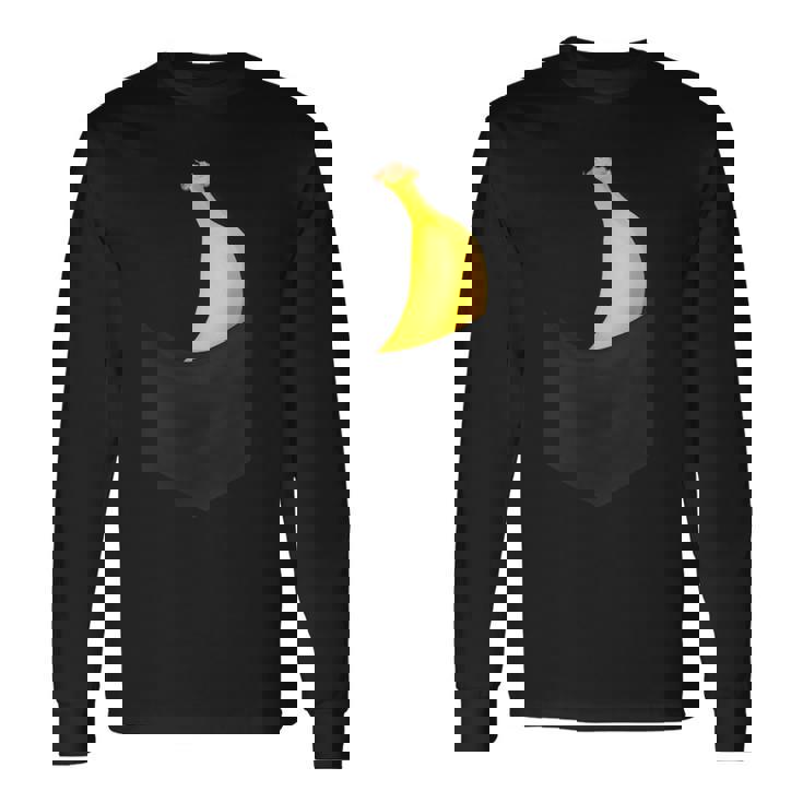 ポケットに入ったバナナフルーツ、胸に面白いバナナ。 長袖Tシャツ