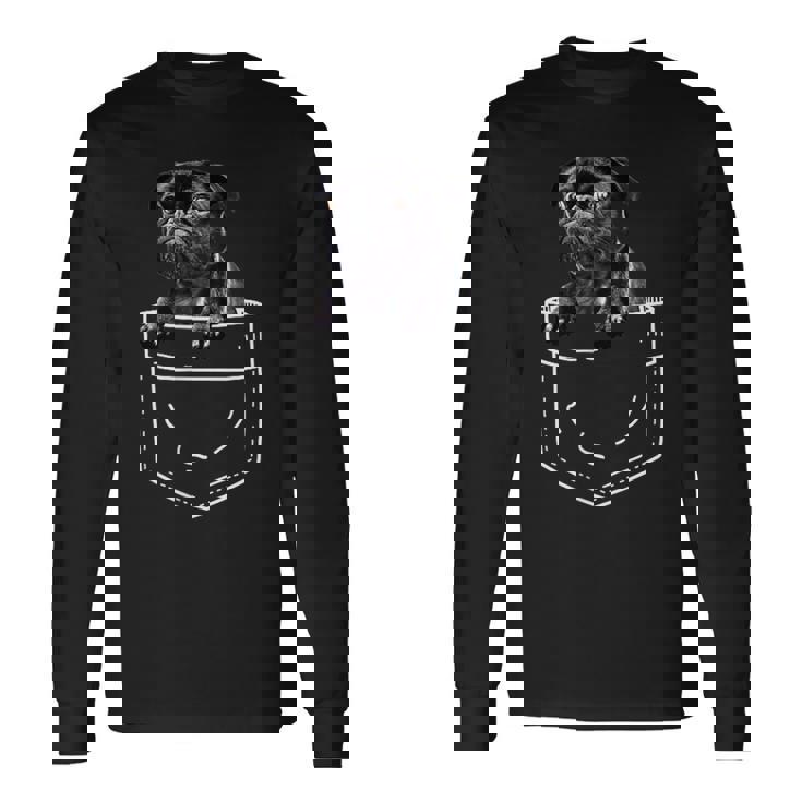 ポケットに入ったブラックパグ かわいい犬好きのギフト 長袖Tシャツ ギフトのアイデア