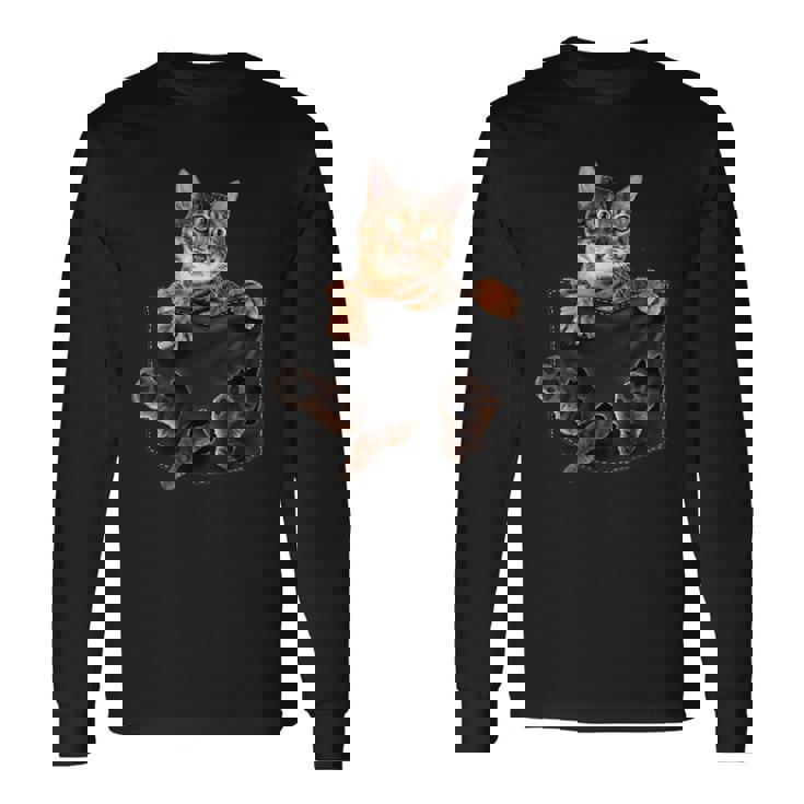 ポケットに入ったベンガルキャット 長袖Tシャツ