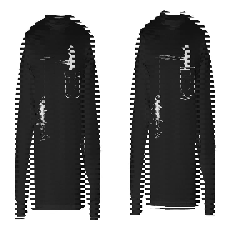 ポケットに入ったマグロ 魚釣り 面白い漁師 長袖Tシャツ