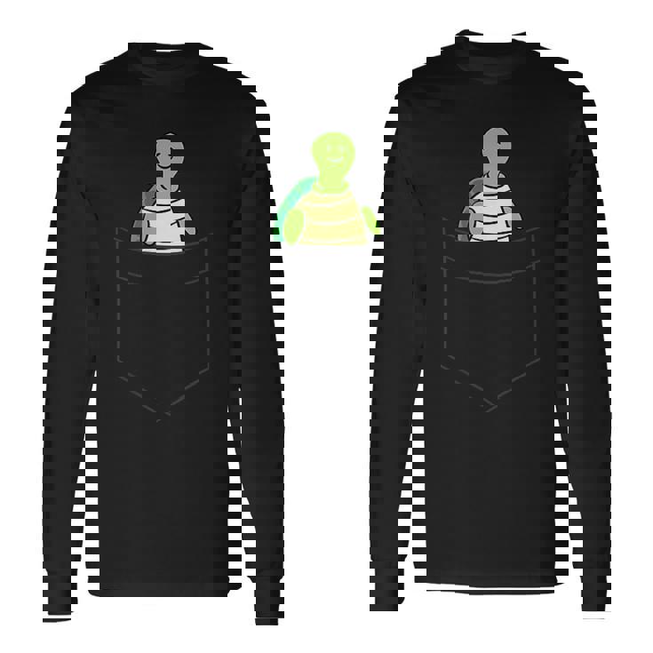 ポケットに入った亀 かわいいポケット ウミガメ 長袖Tシャツ