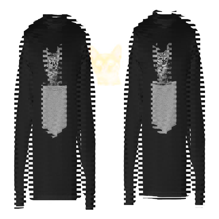 ポケットに入った面白いベンガルキャット かわいい子猫 恋人 ギフト 長袖Tシャツ