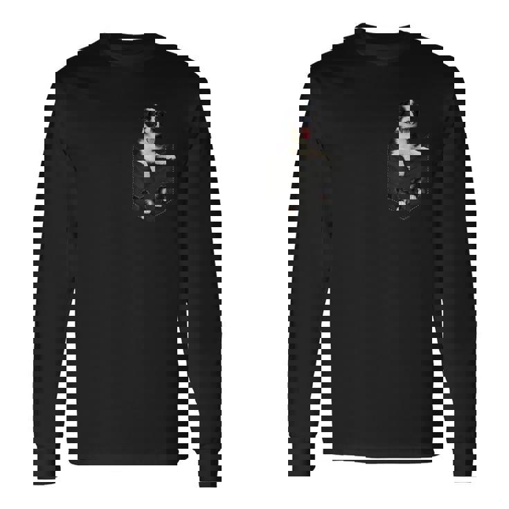 ポケットに入った面白いボーダーコリー ボーダーコリー愛好家に 長袖Tシャツ