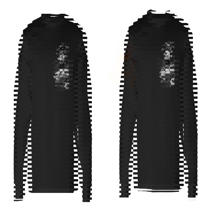 ポケットに入った面白いミニチュアシュナウザー。恋人たちに。 長袖Tシャツ