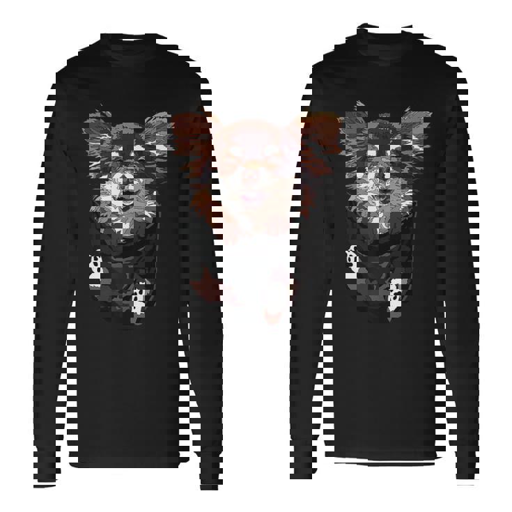 ポケットの中のチワワ 面白い チワワ 長髪 犬好き 長袖Tシャツ