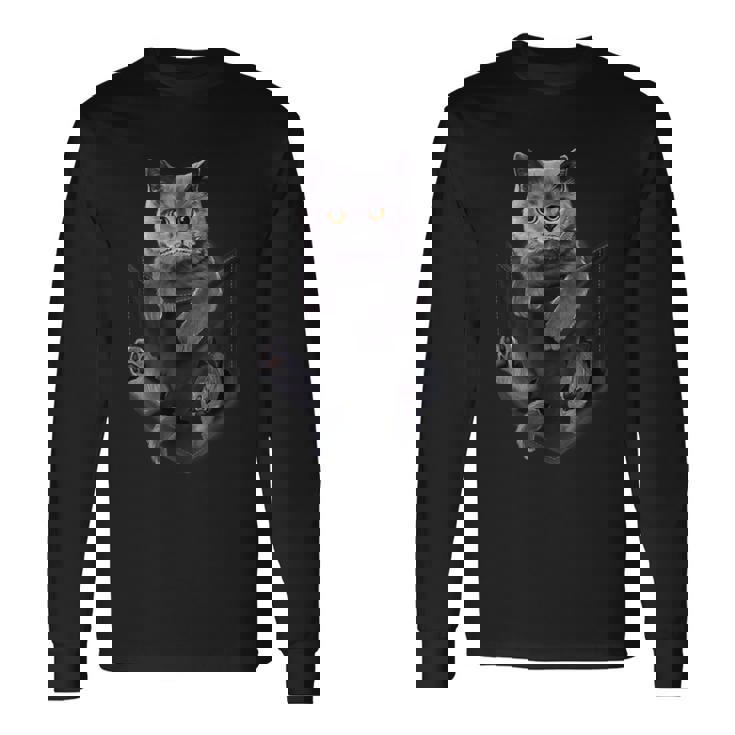 ポケットの中の猫ポケットキャット猫好き ねこ好き ネコ好きニャー猫 猫の飼い主 心電図 おもしろ 可愛い ねこ ネコ 猫 長袖Tシャツ ギフトのアイデア