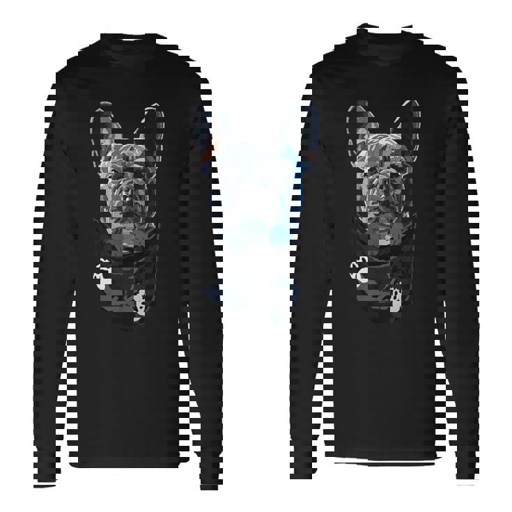 ポケットの中の面白いフレンチフレンチ犬好きフレンチブルドッグ 長袖Tシャツ