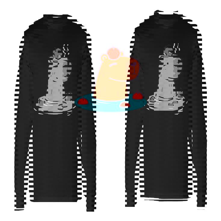 ポケットカピバラ 温泉に浸ける カピバラ 長袖Tシャツ