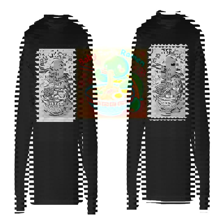 ポップ 和 アート 切手 かわいい 赤ちゃん 亀 ラーメン 長袖Tシャツ