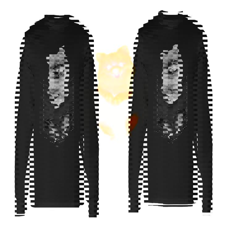 ポム犬愛好家のためのポケットに入った面白いポメラニアン。 長袖Tシャツ