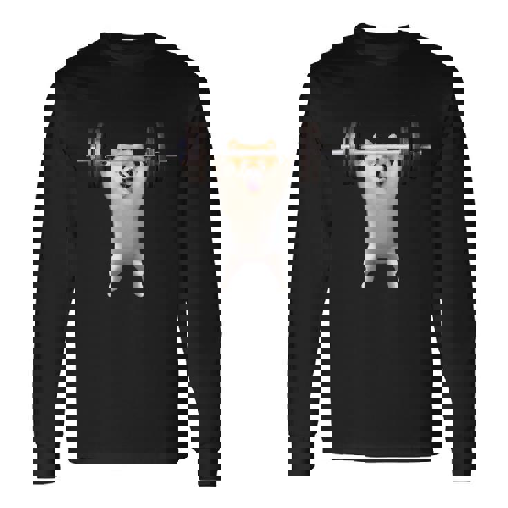 ポメラニアン イヌ 面白いtシャツ 犬 筋トレ 文字入り メンズ おもしろ 面白い 服 グッズ 文字tシャツ ネタ 長袖Tシャツ ギフトのアイデア