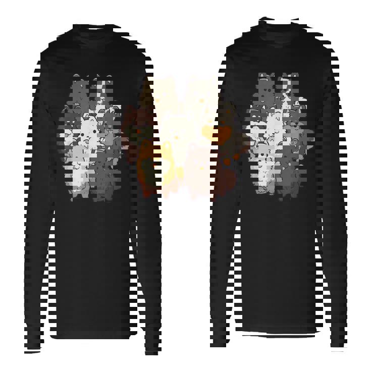 ポメラニアン ドッグ グループ かわいい ペット ブラック ホワイト チョコレート ポンポン 長袖Tシャツ