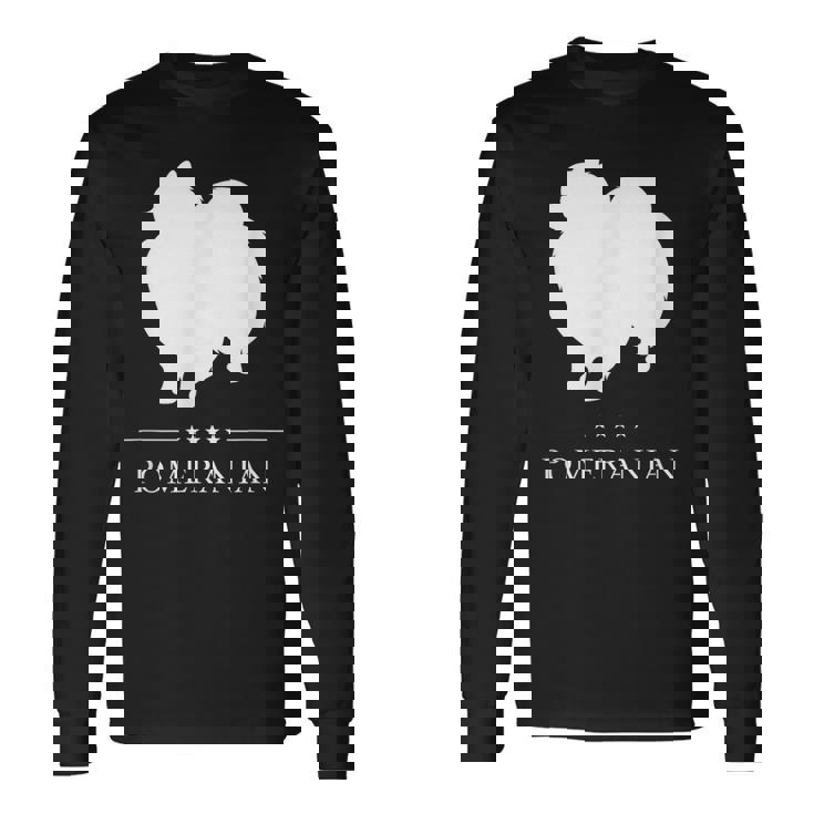 ポメラニアン 犬 ホワイト シルエット 長袖Tシャツ