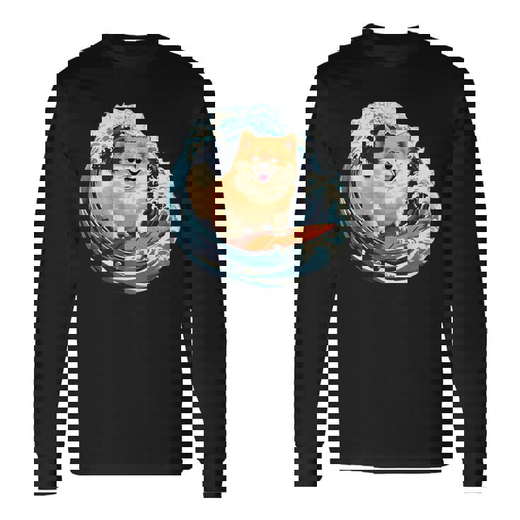 ポメラニアン 面白いtシャツ 犬 イヌ サーフィン 夏 かわいい メンズ 子供 おもしろ 服 グッズ ネタ 長袖Tシャツ