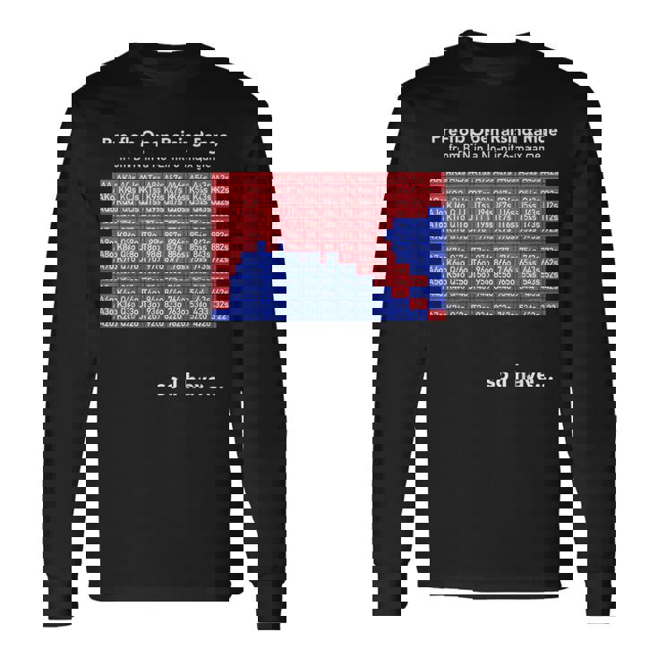 ポーカー Btn ハンドレンジ プリフロップ カジノ おもしろ シンプル 文字入り ユーモア おふざけ オシャレ 長袖Tシャツ