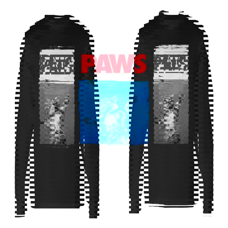 ポーズ（猫の足） かわいいパロディトップ 長袖Tシャツ