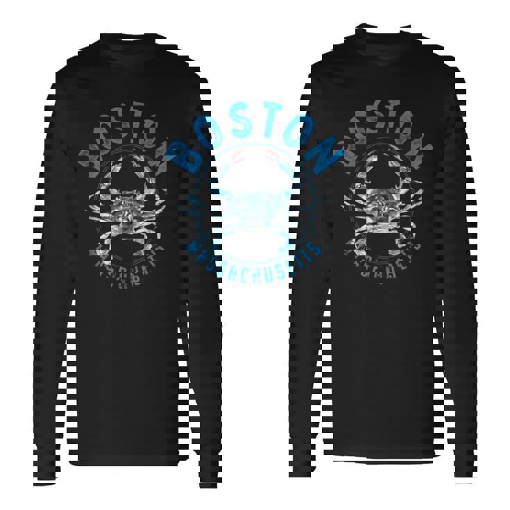 マサチューセッツ州ボストン ブルーカニのデザイン 長袖Tシャツ