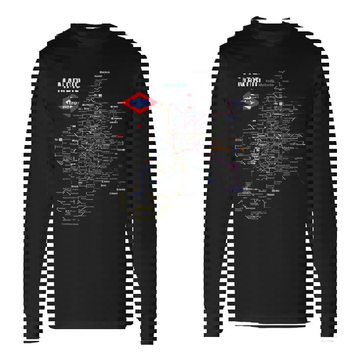 マドリード スペイン メトロ 地下鉄 電車地図 ギフト 長袖Tシャツ