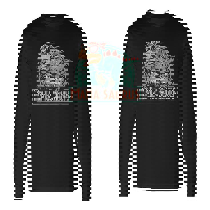 ママサウルス恐竜レトロママのレトロ面白い 長袖Tシャツ