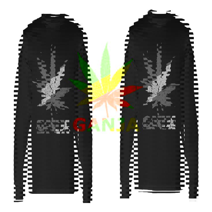マリファナのガンジャ雑草の葉 ラスタカラー 長袖Tシャツ