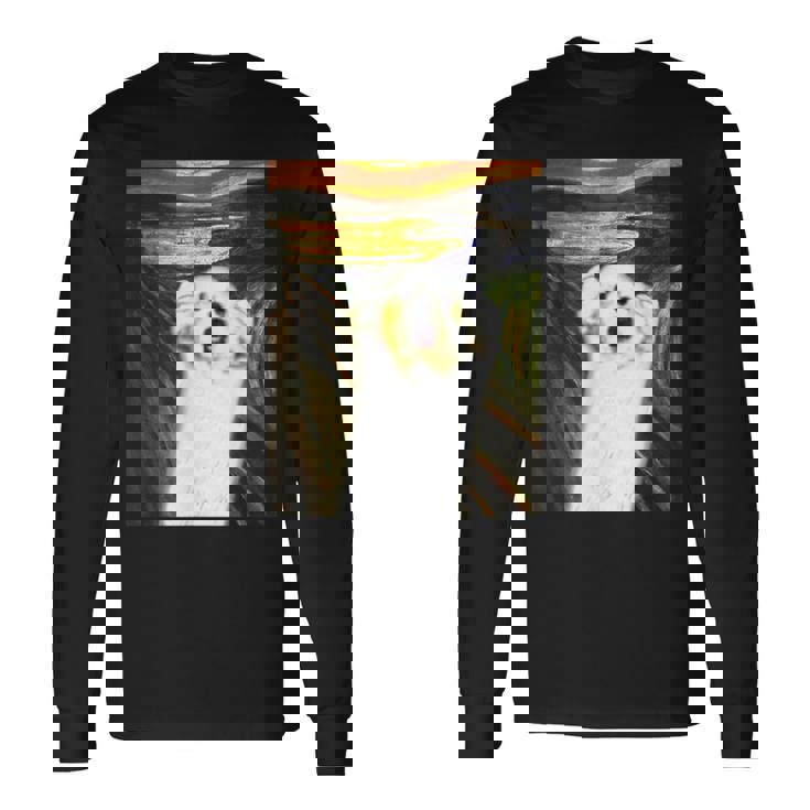 マルチーズ 面白いtシャツ 犬 ムンクの叫び かわいい メンズ 子供 おもしろ 服 グッズ ネタ わんこ 長袖Tシャツ